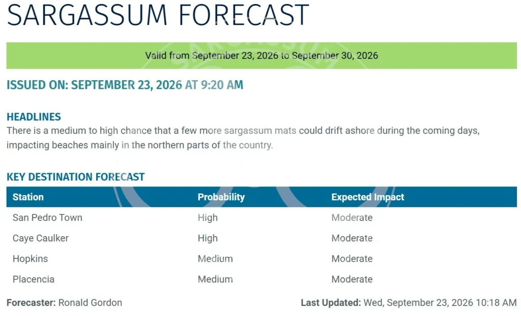 Belize-sargassum-forecast-sargasse-sargazo-sargassum monitoring-23-09-2026